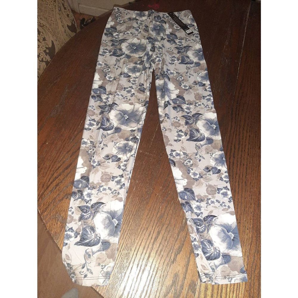 One Size 2-12 Legging Depot Floral Leggings Athletic Casual Blue Grey Purple